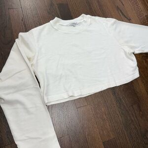 Cotton Citizen white Long Sleeve Crop Top